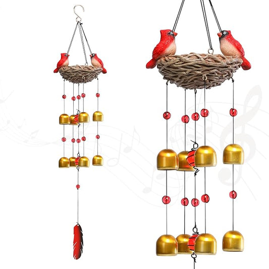 Taman Wind Chime for Outside - 27.5" Cardinals Wind Bell Valentine's Day Gift for Outdoor Decorative Memorial Sympathy Xmas Gift for Home, Outdoor, Yard, Patio,Garden Christmas Decor