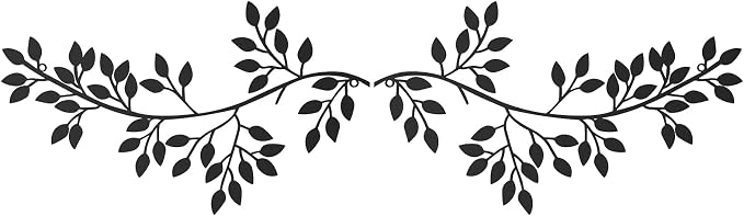 Hotop 2 Pieces Metal Tree Leaf Wall Decor Vine Olive Branch Leaf Wall Art Wrought Iron Scroll Sculptures Above the Bed, Living Room, Outdoor Decoration (Classic Style,Black)