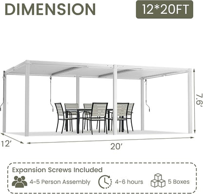 Louvered Pergola 12'x20' Outdoor Pergola with Roof, Heavy Duty Aluminum Frame, Hardtop Gazebo with Adjustable Louvers for Patio, Deck and Backyard, White