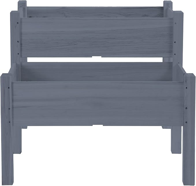 Outsunny 34"x34"x28" Raised Garden Bed, 2-Tier Elevated Wood Planter Box for Backyard, Patio to Grow Vegetables, Herbs, and Flowers, Gray