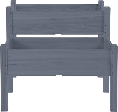 Outsunny 34"x34"x28" Raised Garden Bed, 2-Tier Elevated Wood Planter Box for Backyard, Patio to Grow Vegetables, Herbs, and Flowers, Gray