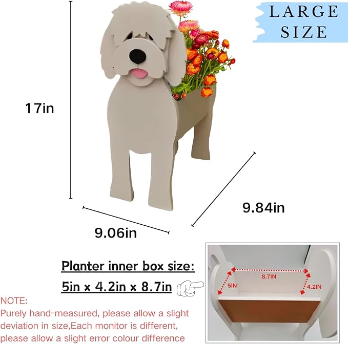 Golden Doodle Dog Planter Pots, 9.84 x 9.06 x 17 Inches | Large Dog Flower Pot, Cute Animal Shaped Plant Pot, Gifts for Women & Pet Lovers, Indoor Outdoor Garden Home Office Decor