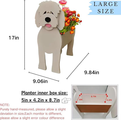 Golden Doodle Dog Planter Pots, 9.84 x 9.06 x 17 Inches | Large Dog Flower Pot, Cute Animal Shaped Plant Pot, Gifts for Women & Pet Lovers, Indoor Outdoor Garden Home Office Decor
