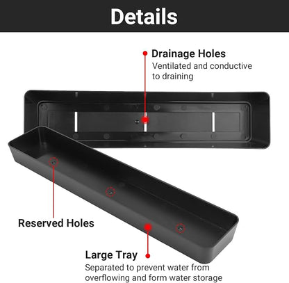 GREANER Rectangle Window Boxes, 6PCS 16x3.8 Inch Black Herb Planters with RemovableTray and Drainage Hole, Succulent Flowers Plastic Pot for Balcony, Office, Windowsill, Garden, Outdoor Decoration Use