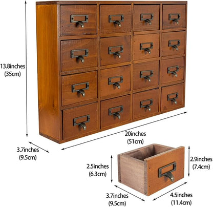Apothecary Drawers Apothecary Cabinet with Drawers, Brown | 16 Drawer Library Card Catalog, Wooden Storage Box, Wooden Desktop Organizer with Metal Handles-Fulled Assembled