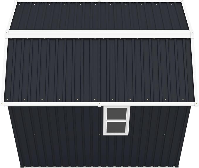 PVWIIK 8x6 ft Metal Outdoor Storage Shed with Windows & Air Vents, Lockable Waterproof All-Weather Utility Shed for Garden Tools & Trash Bins, Dark Gray
