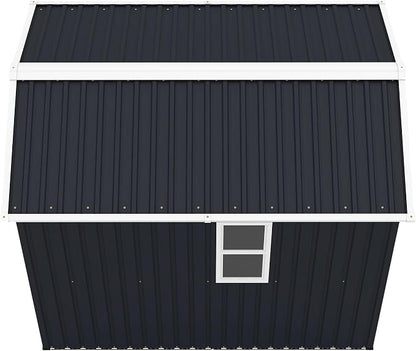 PVWIIK 8x6 ft Metal Outdoor Storage Shed with Windows & Air Vents, Lockable Waterproof All-Weather Utility Shed for Garden Tools & Trash Bins, Dark Gray