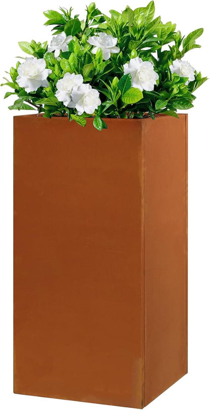 Corten Steel Planter Box for Outdoor Plants 14"x14"x30" Metal Planter Spliced Planter Box with Removable Insert Sherf for Outside,Indoor,Garden (Corten, 14 * 14 * 30)