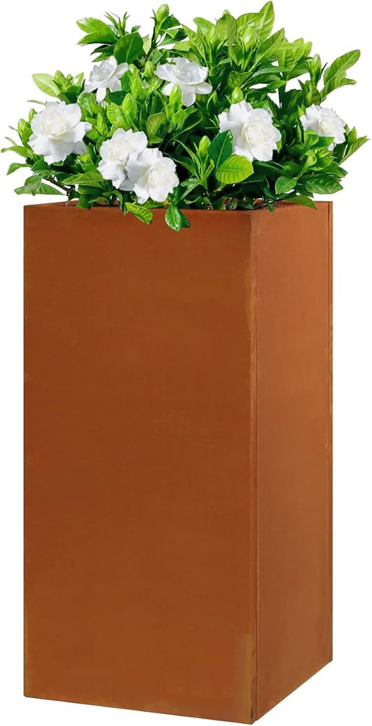 Corten Steel Planter Box for Outdoor Plants 14"x14"x30" Metal Planter Spliced Planter Box with Removable Insert Sherf for Outside,Indoor,Garden (Corten, 14 * 14 * 30)