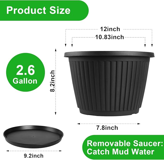 Fodetyff 12-inch-Plastic-Plant-Pots-with-Saucer, Flower Pots Containers for Indoor Outdoor Plants, Large Resin Planter with Drainage Holes and Saucers for Snake Plant Monstera