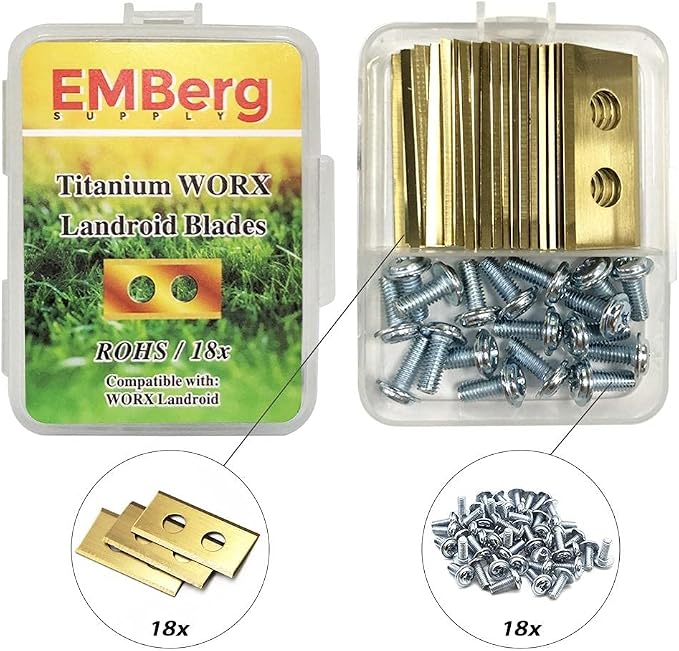EMBerg Endurance Blades (18 Pack) for Worx Landroid Robotic Mowers (Titanium Coated Blade for Worx)