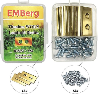 EMBerg Endurance Blades (18 Pack) for Worx Landroid Robotic Mowers (Titanium Coated Blade for Worx)