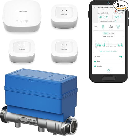 FlowShield HomeGuard 2": 3 Leak Detectors, Hub, 2" NSF Certified FlowSmart All-in-One Ultrasonic Water Meter with Auto Shutoff, Real-Time Leak Detection, App-Enabled, 10-Year Battery