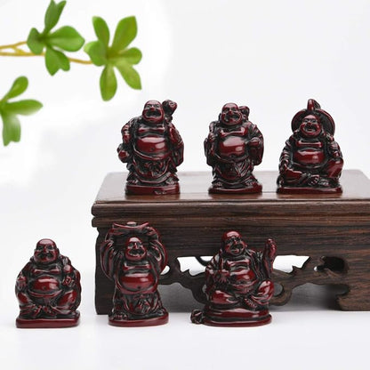 6Pcs 1'' Red Resin Laughing Buddha Figurines, Tabletop Lucky Decor | Mini Maitreya Buddha Statue, Flower Pot Statue, Home Office Desk Decor, Fengshui Collection Gift Ornaments
