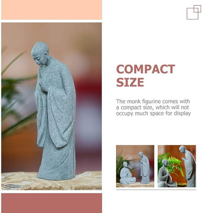 Happyyami Bonsai 2pcs Stone Monk Figurines Zen Buddha Statues Standing Monk Sculptures for Outdoor Landscape Garden Decoration Light Grey Miniature Figurines Miniature