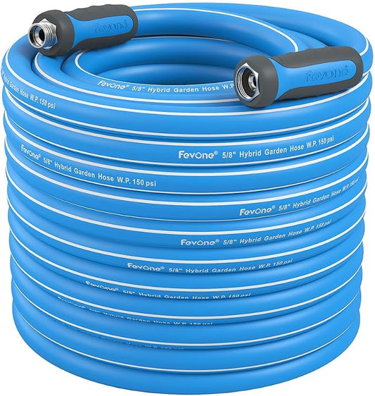 FEVONE Heavy Duty Garden Hose 105 ft, Hybrid Polymer Water Hose | Flexible, Leak-Free, Lightweight, 5/8 ID, 600 PSI, 3/4 GHT Aluminum Fittings with Swivel Handles