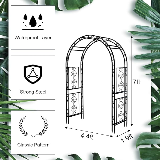 Teabelle Metal Garden Arbor Trellis, Black Arch for Climbing Plants, Wedding Outdoor Arch for Ceremony, Flowers and Plants Support Structure Stand for Lawn Patio Backyard Decoration | Durable Iron Tube, Weather Resistant Coating, Stable Structure for B...
