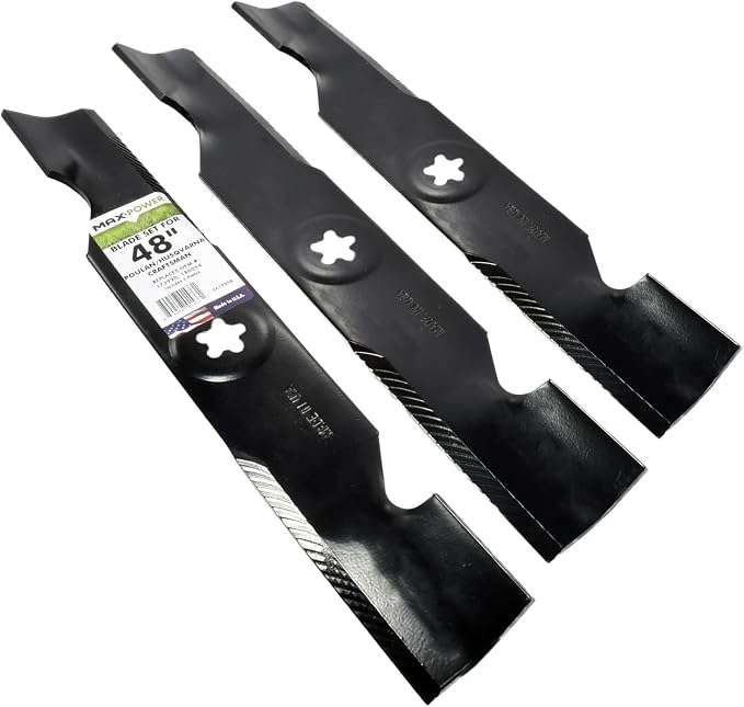 MaxPower 561735B USA MADE 3 Blade Set | For Many 48 in. Cut Craftsman, Husqvarna, Poulan Mowers Replaces OEM #'s 173920, 180054, 532180554, 575938201, PP24005