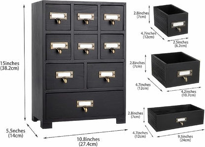 Apothecary Drawers Apothecary Cabinet with Drawers, Black | 9 Drawer Library Card Catalog, Wooden Storage Box, Wooden Desktop Organizer with Metal Handles-Fulled Assembled