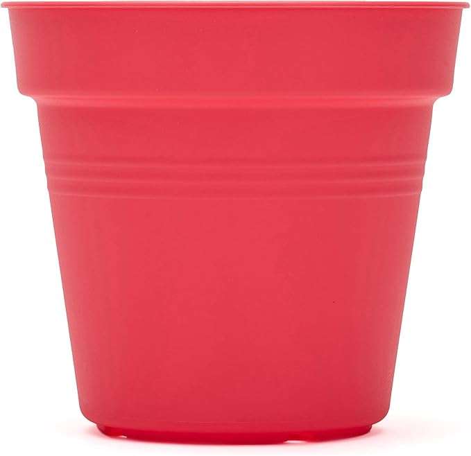 Mintra Garden Pots, 4 Pack Bulk Plastic Plant Pots with Drainage Tray, Round Indoor & Outdoor Decorative Planters with Drain Holes for Flowers, Herbs & Plants, 19cm Diameter – Coral, 7.5 in