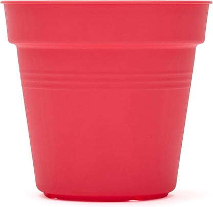 Mintra Garden Pots, 4 Pack Bulk Plastic Plant Pots with Drainage Tray, Round Indoor & Outdoor Decorative Planters with Drain Holes for Flowers, Herbs & Plants, 19cm Diameter – Coral, 7.5 in