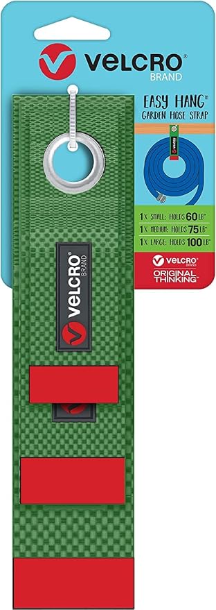 VELCRO Brand Easy Hang Garden Hose or Extension Cord Holder Organizer Variety Pack. Holds up to 100lbs. Heavy Duty Straps Perfect for Shed or Garage Organization. 3-pk 10",14" and 18", Black