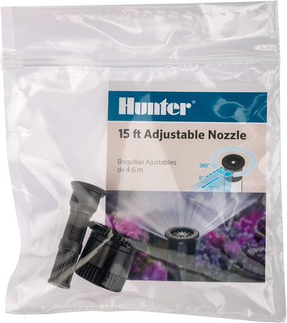 Hunter 15A Adjustable Lawn Sprinkler Nozzle, 15 ft Radius, 0°-360° Arc | 15 ft adjustable spray nozzle for pop-up sprinkler bodies with 0°-360° arc, gray top, filter screen, and hand adjustment