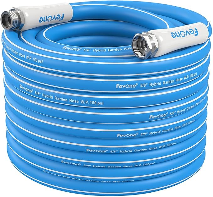 FEVONE Kink Free Garden Hose 75 ft, Heavy Duty Water Hose | Flexible Hybrid Polymer, Drinking Water Safe, 5/8 ID, 600 PSI, Leak-Proof, Aluminum 3/4 GHT Fittings for Garden Watering