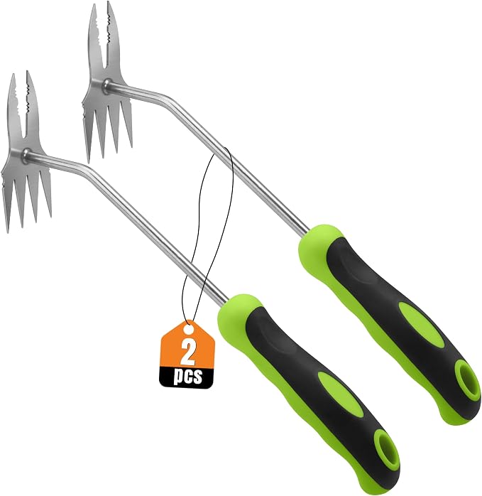 Heavy Duty Hand Weeder Puller Tool, Stainless Steel Root Removal Tools for Deep Roots, Non-Slip Handle Manual Dandelion Remover for Garden, Lawn, Yard Weeding (2Pack-Green)