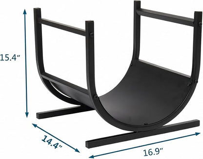 Firewood Rack Outdoor, 17 Inch U-shaped Firewood Storage Log Rack with Integrated Hooks, Wood Rack for Indoor Fireplace & Balcony (Black)