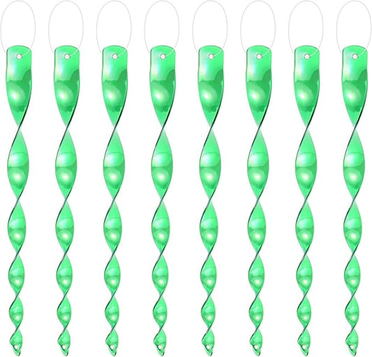 M METERXITY 8-Pack Bird Reflective Rods 11.5 Inch Spiral Bird Scare Rods Hanging Birds Deterrent Device for Yard/Patio/Garden/Farm/Decoration [Green]