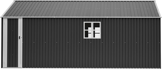 KEIKI 12x20 FT Outdoor Metal Storage Shed Garage with Double Doors, Large Capacity Steel Utility Shed for Vehicle Equipment and Garden Tool Storage, Weather Resistant Backyard Shed
