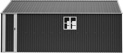 KEIKI 12x20 FT Outdoor Metal Storage Shed Garage with Double Doors, Large Capacity Steel Utility Shed for Vehicle Equipment and Garden Tool Storage, Weather Resistant Backyard Shed