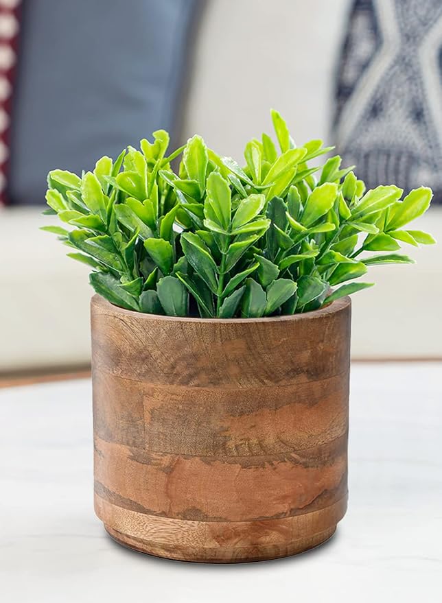 Serene Spaces Living Mango Wood Cachepot, Natural Wooden Pot for Faux Flowers & Plants, Potted Indoor Plants, Home, Office, Restaurant Decor, Coffee Table, Countertop Display (Medium - Pack of 4)