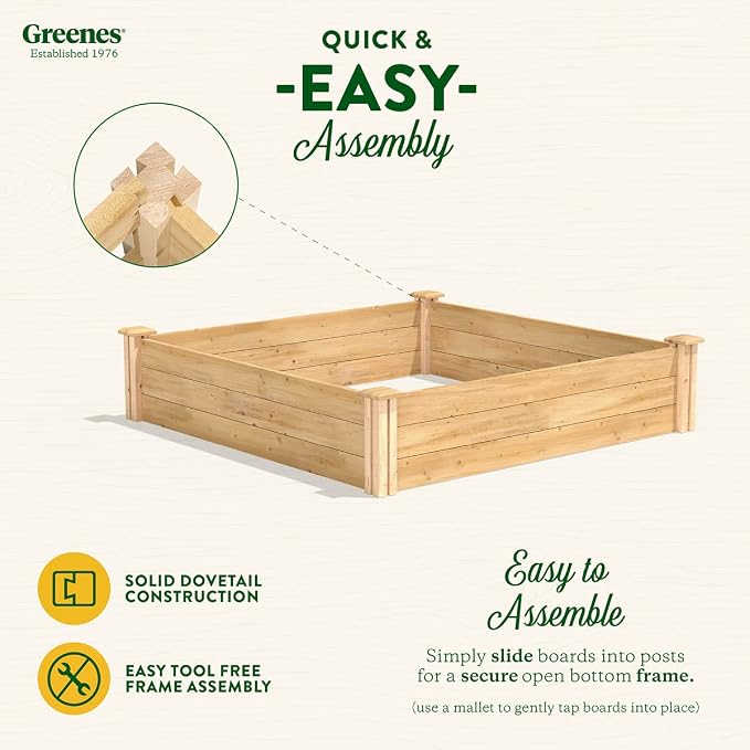 Greenes Fence Premium Cedar Raised Garden Bed, 4' x 4' x 10.5" (3/4" Thick) (2-Pack) - Made in USA with North American Cedar