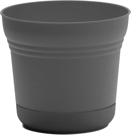 Bloem Saturn Round Planter with Saucer Tray: 12" - Charcoal - Durable Plastic Pot, Matte Finish, Removable Saucer, for Indoor & Outdoor Use, Gardening, 3 Gallon Capacity | Medium-sized pot with built-in drainage holes and detachable saucer tray to prot...
