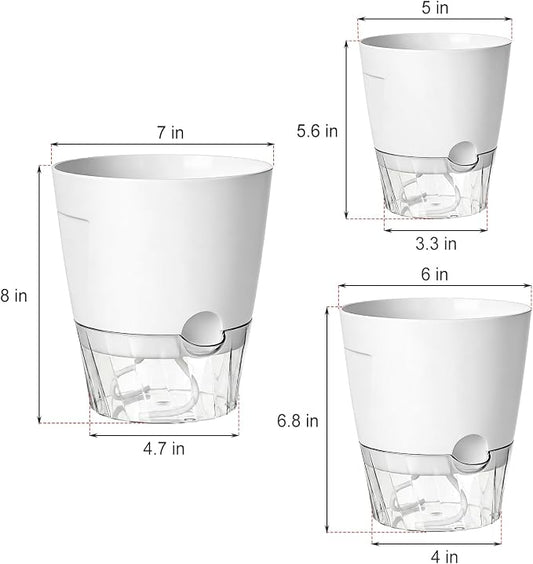 Hayder 5/6/7 Inch Self Watering Pots for Indoor Outdoor Plants 6 Pack, Plastic Planter with Drainage Holes, Water Level Indicator & Deep Clear Reservoir, Modern Decorative Flower Pots