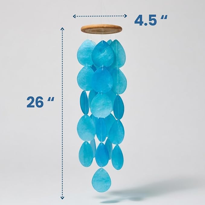 Solange & Frances Blue Wind Chimes for Outside. Capiz Shell Wind Chime Unique House Decor and Patio Decor. Birthday Gifts for Women, Gifts for Women Who Have Everything