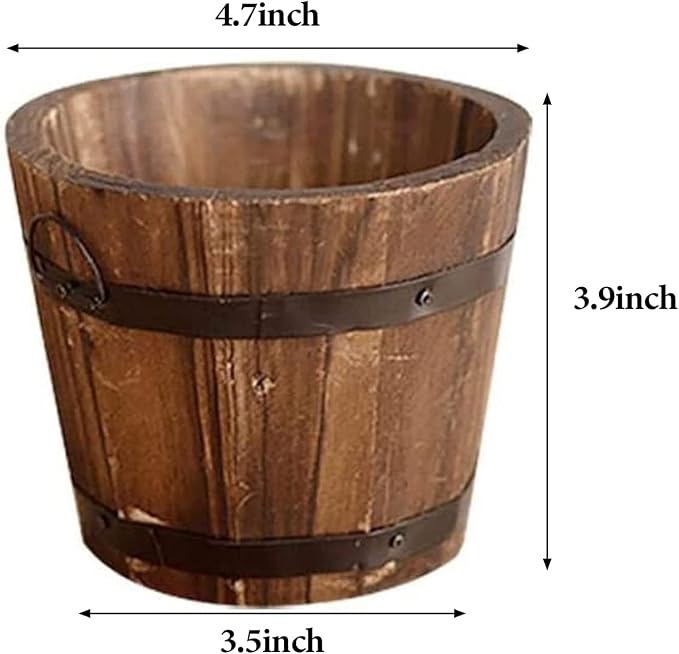 3 Pcs Rustic Wooden Bucket Flower Planter Patio Garden Backyard Planter Outdoor Indoor Home Decor
