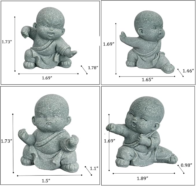 4pcs Mini Buddha Statue, Small Aquarium Decoration, Feng Shui Zen Monk Sandstone Sculpture, Cute Fish Tank Ornament for Home Garden