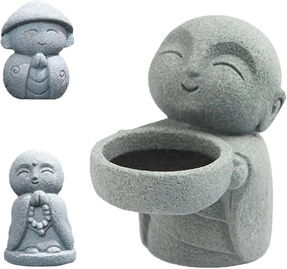 livelyfish Japanese Monk Statue Praying Zen Sandstone 3pcs Buddha Statues Asian Garden Sculpture for Wealth Good Luck FIish Tank Aquarium Decor, B