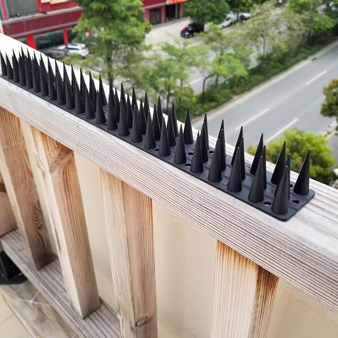 Weatherproof Plastic Bird Deterrent Spikes 12 Pack 45cm, Keep Pigeons, Squirrels, Stray Cats & Raccoons Away, Outdoor Protection for Fence, Villa & Building, Free Glue and Zip Ties Included