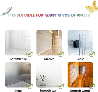 SAOROPEB 3D Butterfly Wall Decor 48 Pcs 4 Styles 3 Sizes, Butterfly Birthday Decorations Party Decorations Cake Decorations Wedding Decor, Removable Stickers (Gold, Silver)