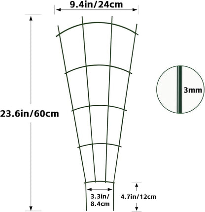 Thealyn 4 Pack 24" Metal Plant Trellis for Pots & Garden Beds, Rustproof Support for Indoor Outdoor Climbing Plants, Vines, Flowers, Fan Shaped, Green