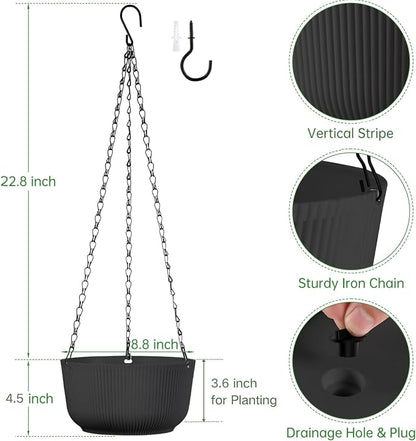 8 Inch Hanging Pots for Indoor Outdoor Plants Set of 2 | Self-Watering Hanging Planters with Internal Saucers, Drainage Holes & Plugs (Hooks)