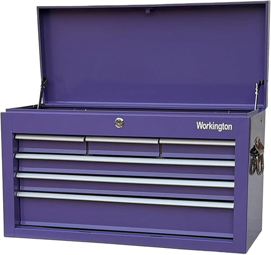 Workington Portable Metal Tool Chest with 6 Drawers, 24" 6-Drawer Tool Chest Cabinet with Ball Bearing Drawer Slides, Steel Tool Storage Box Organizer 4005 Purple