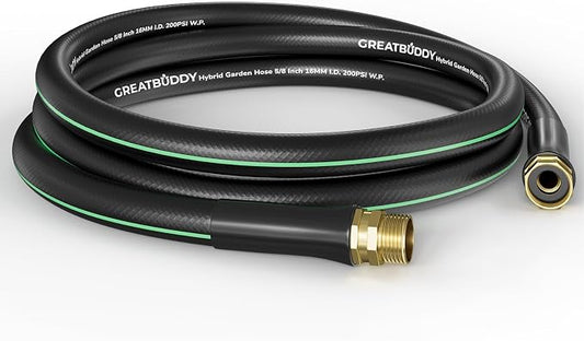 GreatBuddy Garden Hose 10ft, 5/8" Water Hose Heavy Duty, Flexible, Lightweight Hybrid Hose, Burst 600 PSI with Solid Brass Male to Female Fittings Leakproof Hose for Backyard, Garden
