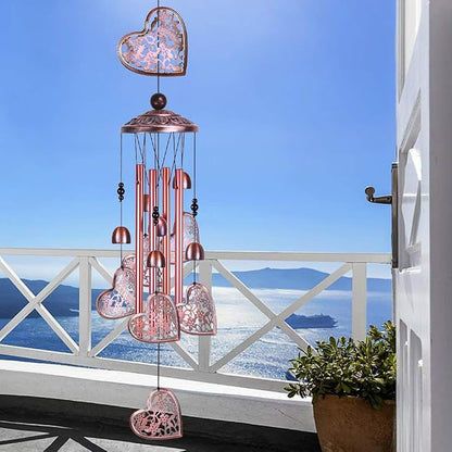 Garden Loving Heart Wind Chimes Outdoor Indoor Decor, Hand-Made Heart Musical Wind Chime, Mobile Wind Catcher Romantic Wind-Bell for for Home, Mom Gifts, Balcony, Festival, Tree, Garden Decoration