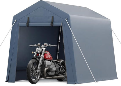6x6 ft Outdoor Storage Shed, Portable Carport with Roll-up Ventilated Zipper Door and Windows, Heavy Duty Waterproof Tarp, Storage Sheds for Motorcycle, Bike, Firewood, Garden Tools