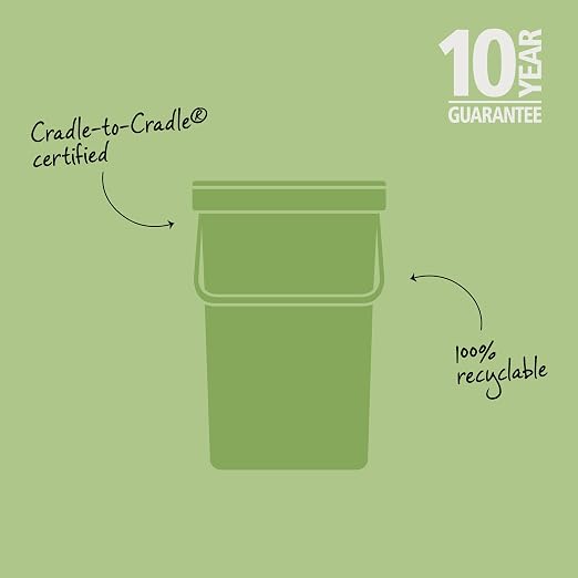 Brabantia Sort & Go Kitchen Recycling Bin | M / 6.6 Gal / 25L | Jade Green | Removable Stay-Open Lid, Carry Handle | Trash Can for Bottles, Cans, Paper, Glass | Wall-Mounting Bracket Sold Separately